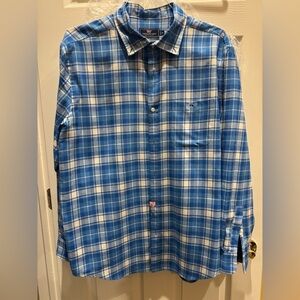 Vineyard Vine Performance: Men's Blue Plaid Shirt XL. Classic Fit Tucker Shirt